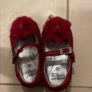 Pediped Red Glitter Dress Shoes with Flower baby size 6/ 22